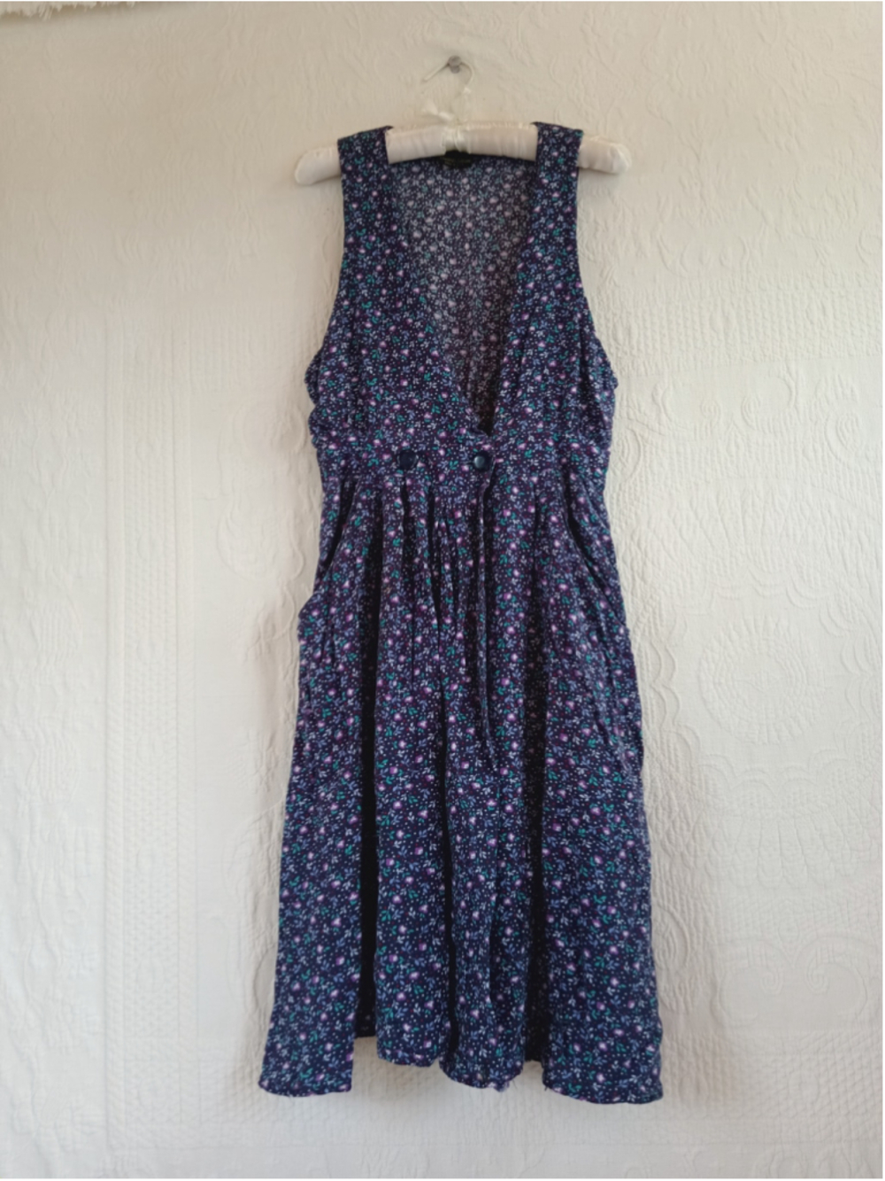 Vintage Dark Floral pinafore wrap dress Grunge 90s Jumper Stuart Alan pockets sm - Picture 15 of 15